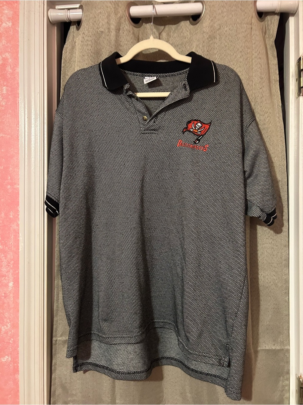 Tampa Bay Buccaneers Gray Polo Shirt with Black Collar